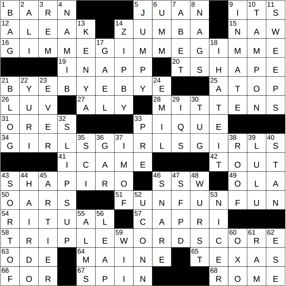 0826 24 NY Times Crossword 26 Aug 24 Monday NYXCrossword