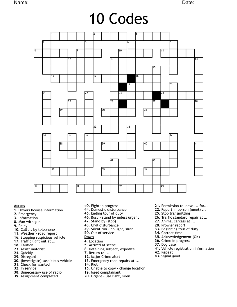 10 Codes Crossword WordMint
