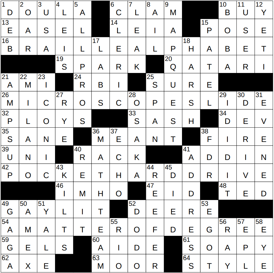 1023 24 NY Times Crossword 23 Oct 24 Wednesday NYXCrossword
