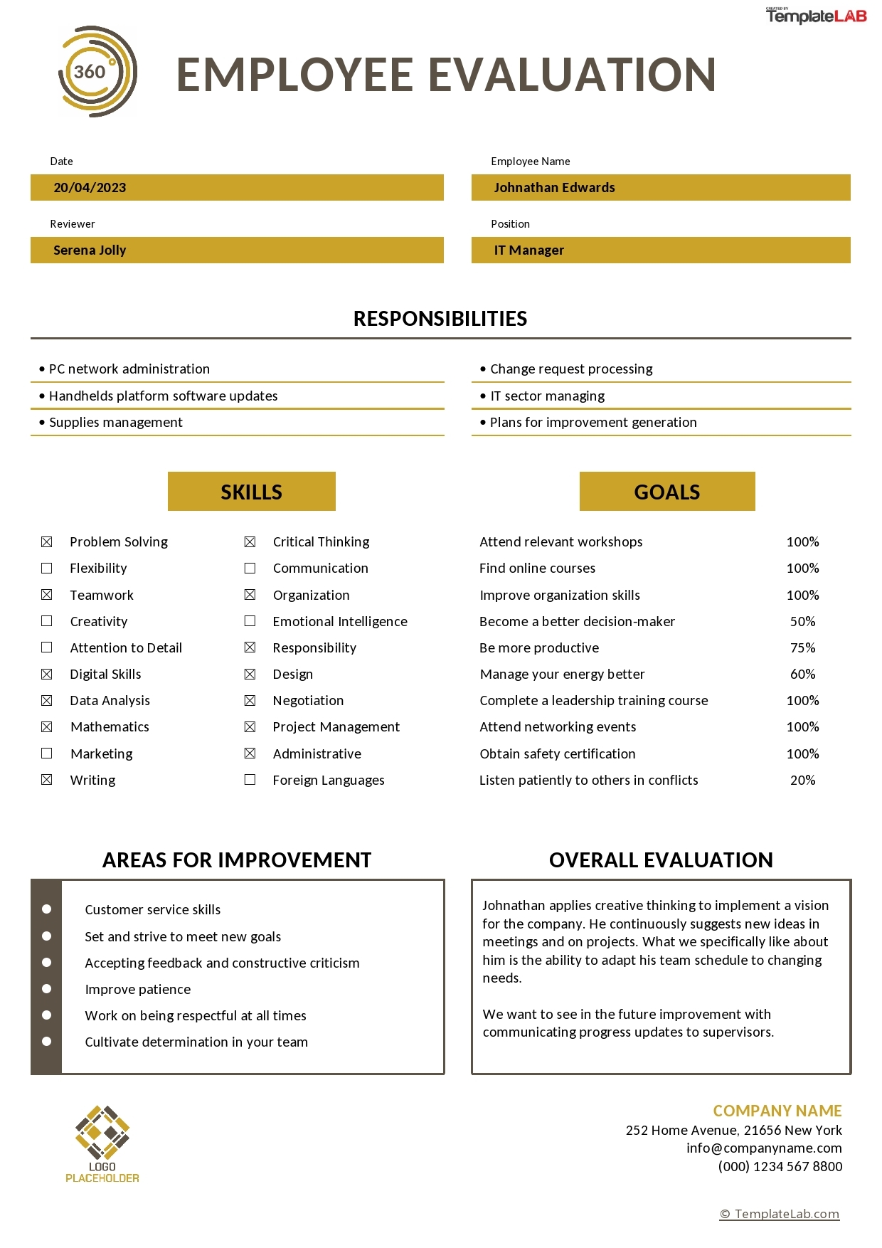 12 Perfect Employee Evaluation Templates FREE TemplateLab