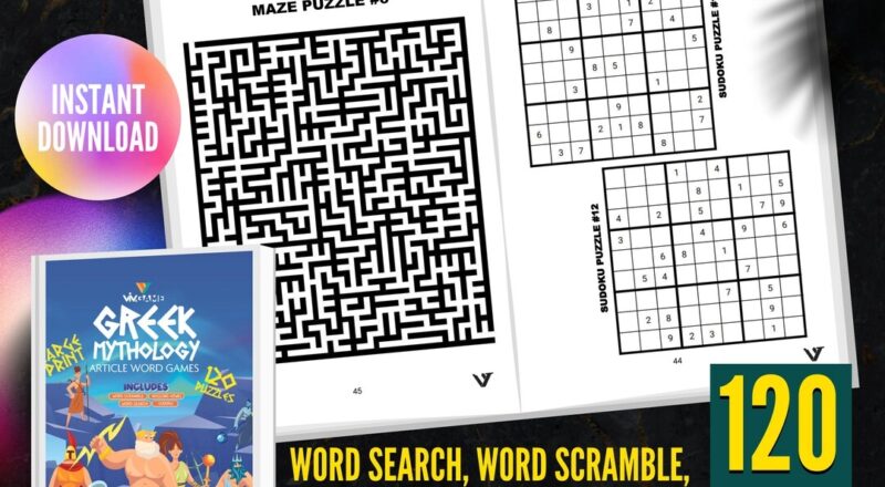 120 Greek Mythology Related Word Puzzle Articles Vol 1 Instant Download Word Search Scramble Missing Vowel Sudoku Maze Printable PDF Etsy
