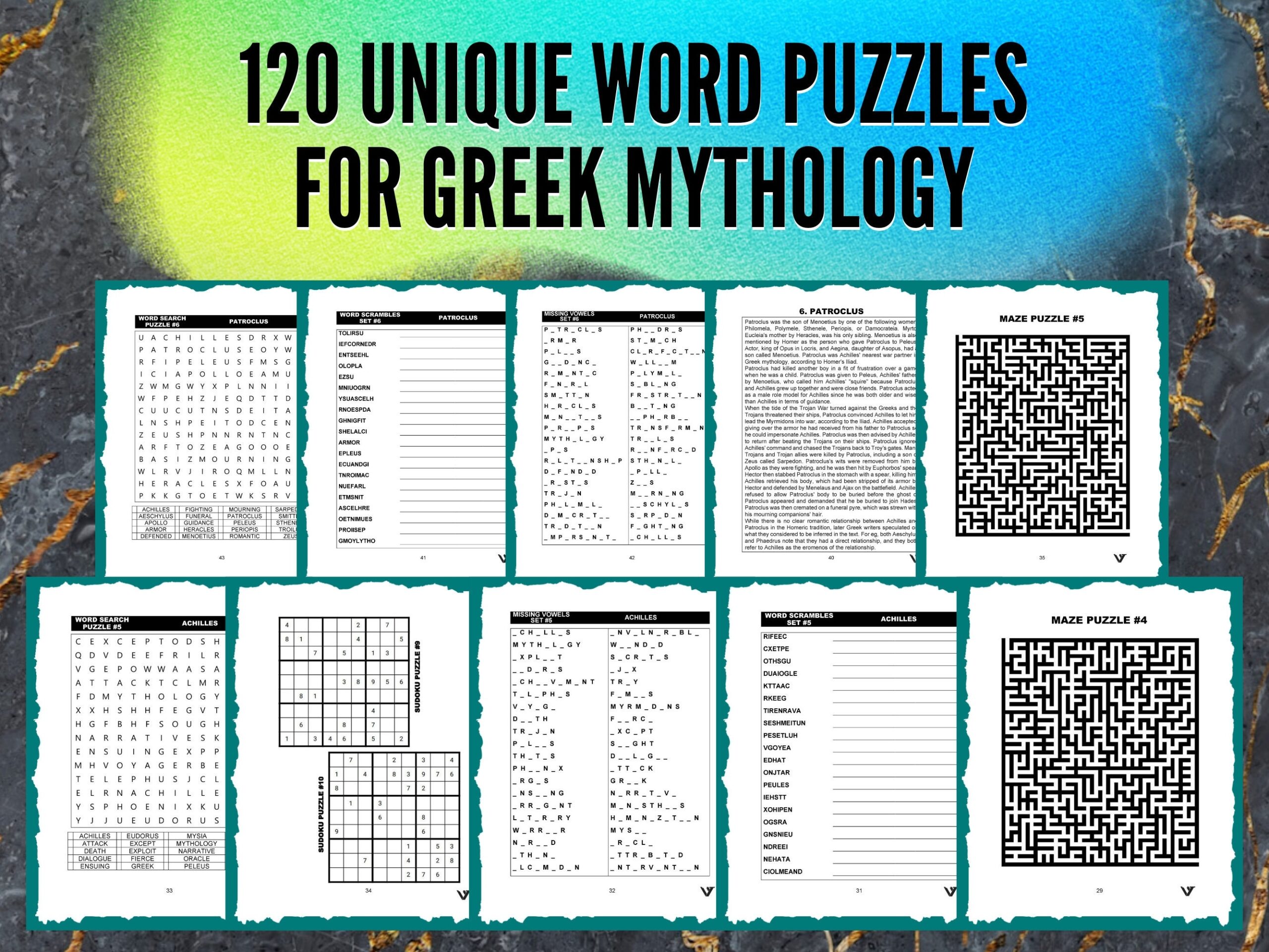 120 Greek Mythology Related Word Puzzle Articles Vol 1 Instant Download Word Search Scramble Missing Vowel Sudoku Maze Printable PDF Etsy