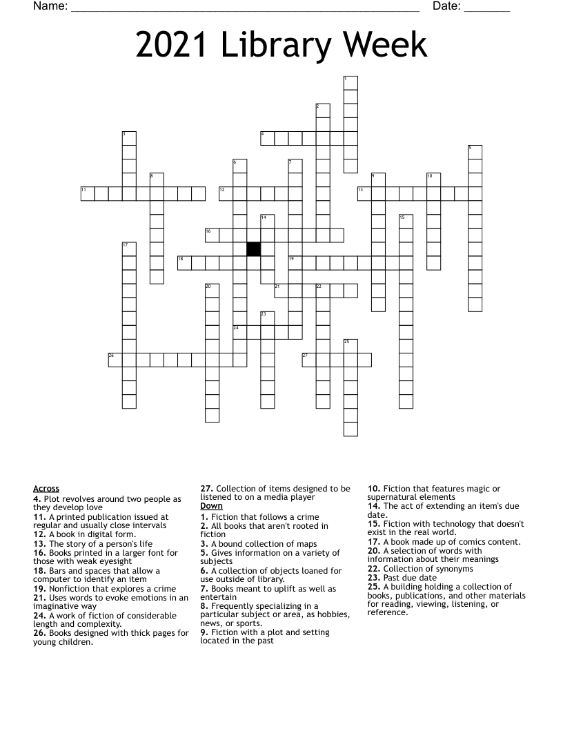 2021 Library Week Crossword WordMint