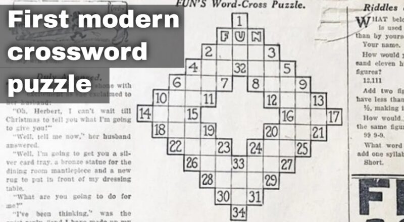 21st December 1913 First Modern Crossword Puzzle Printed In The New York World Newspaper YouTube