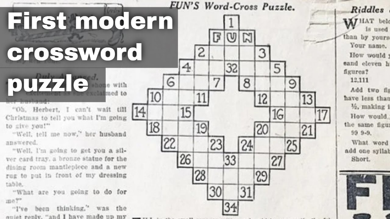 21st December 1913 First Modern Crossword Puzzle Printed In The New York World Newspaper YouTube