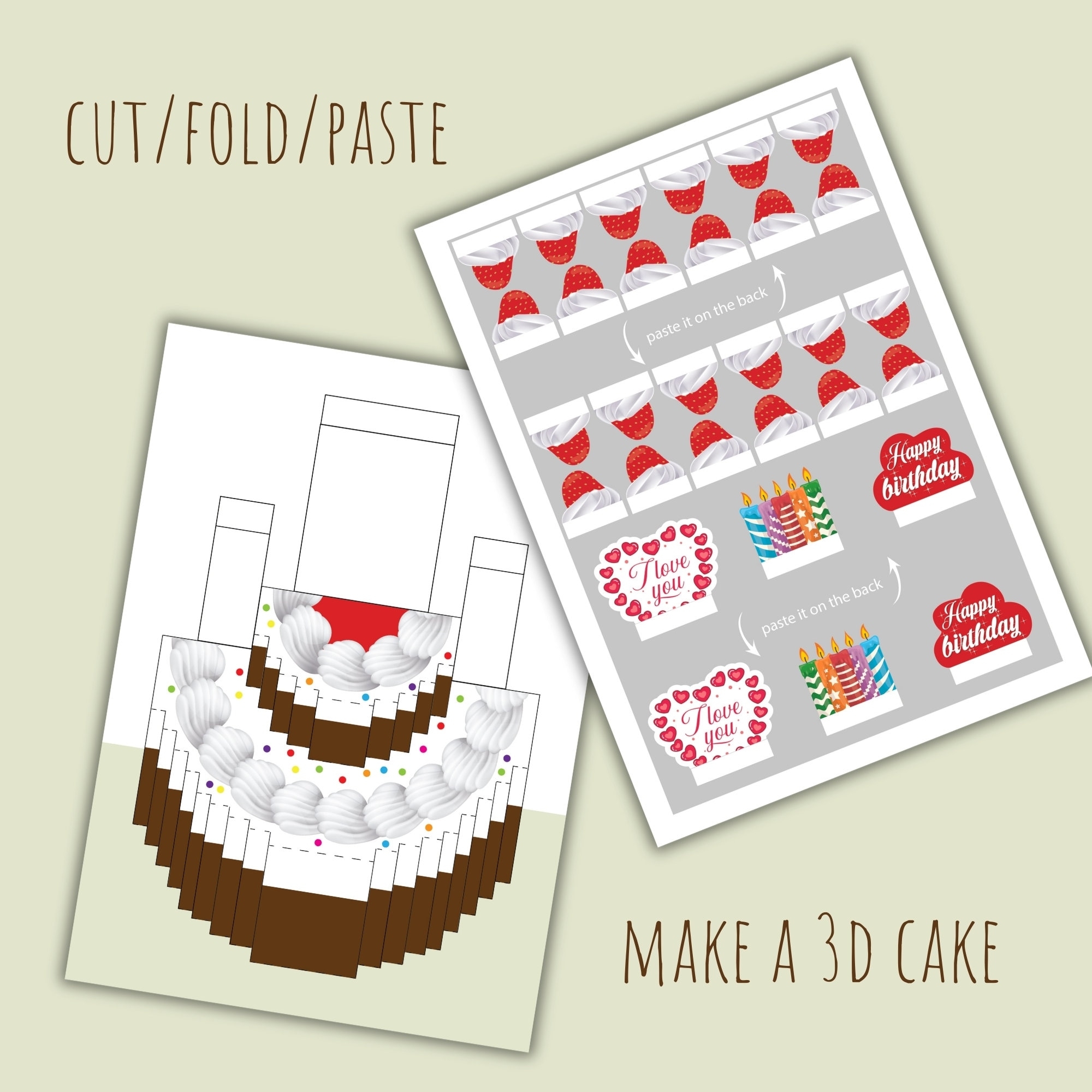 3D Printable Strawberry Cake Paper Cake Gift Box Paper Toys For Birthday Party Favor Ideas Birthday Cake Cut Paste Paper Craft Etsy