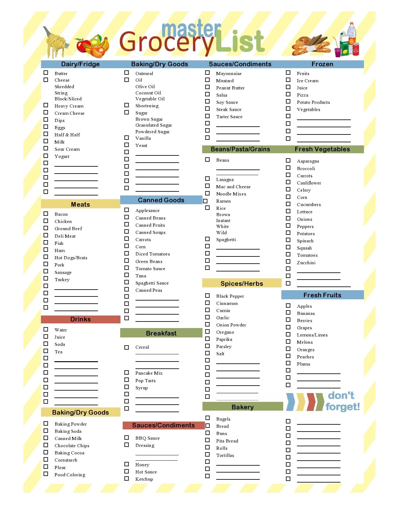 excel spreadsheet printable grocery list template word