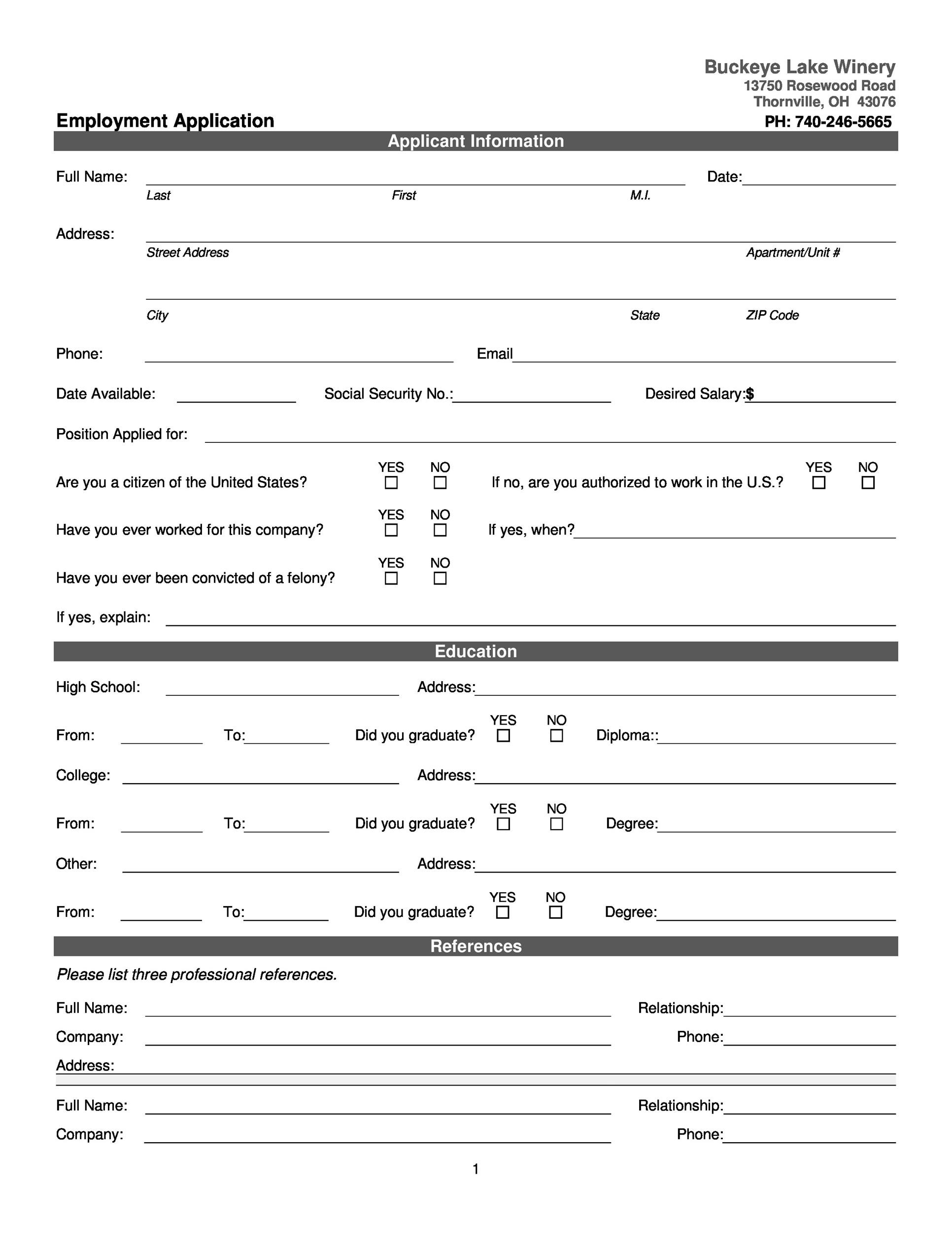 printable job application template