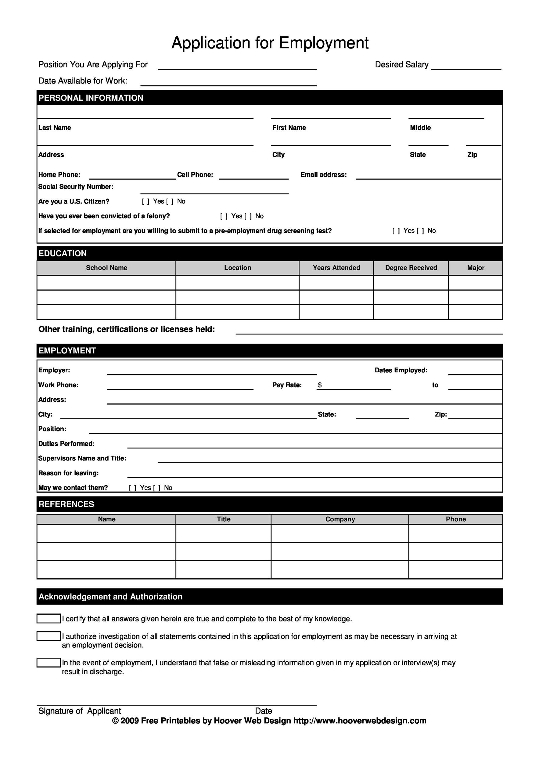 56 Free Employment Job Application Form Templates Printable TemplateLab
