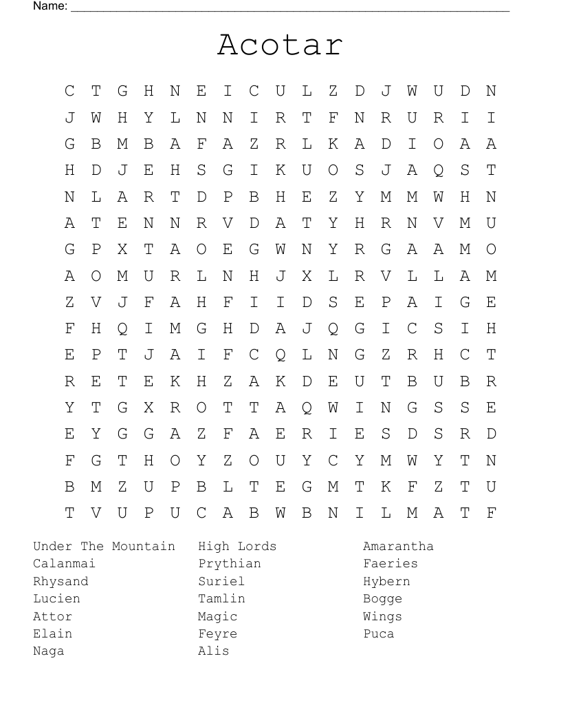 A Court Of Mist And Fury Crossword WordMint