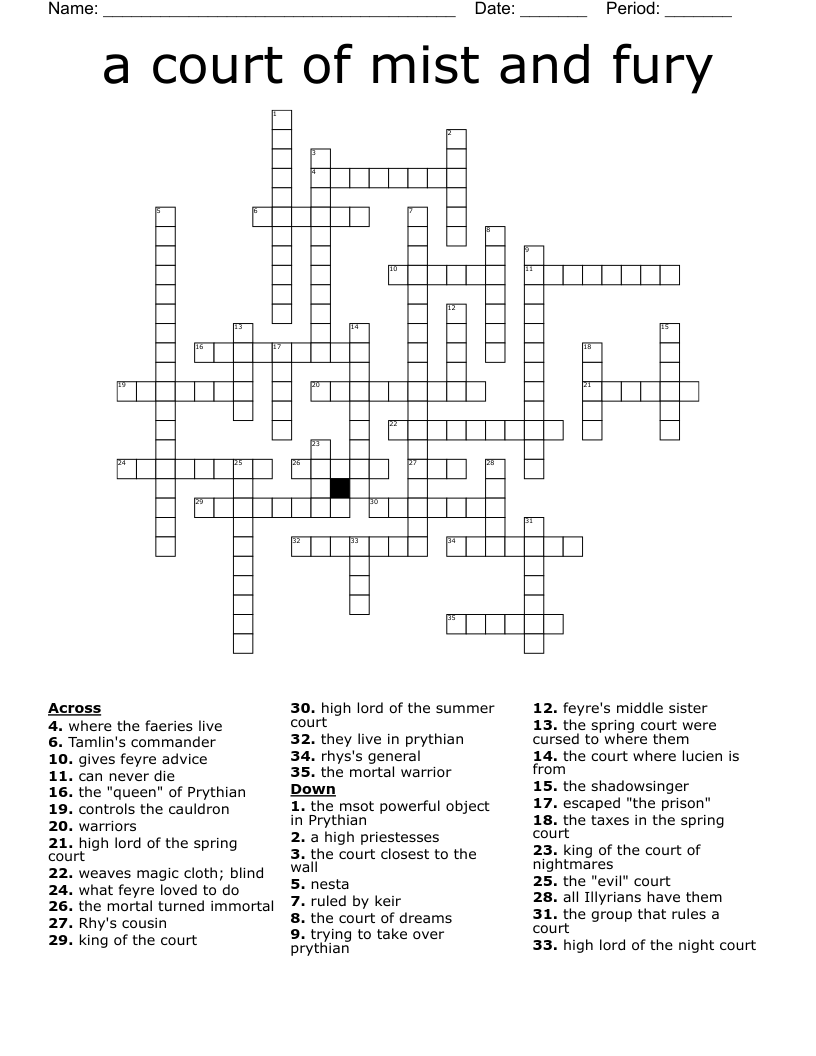 A Court Of Mist And Fury Crossword WordMint
