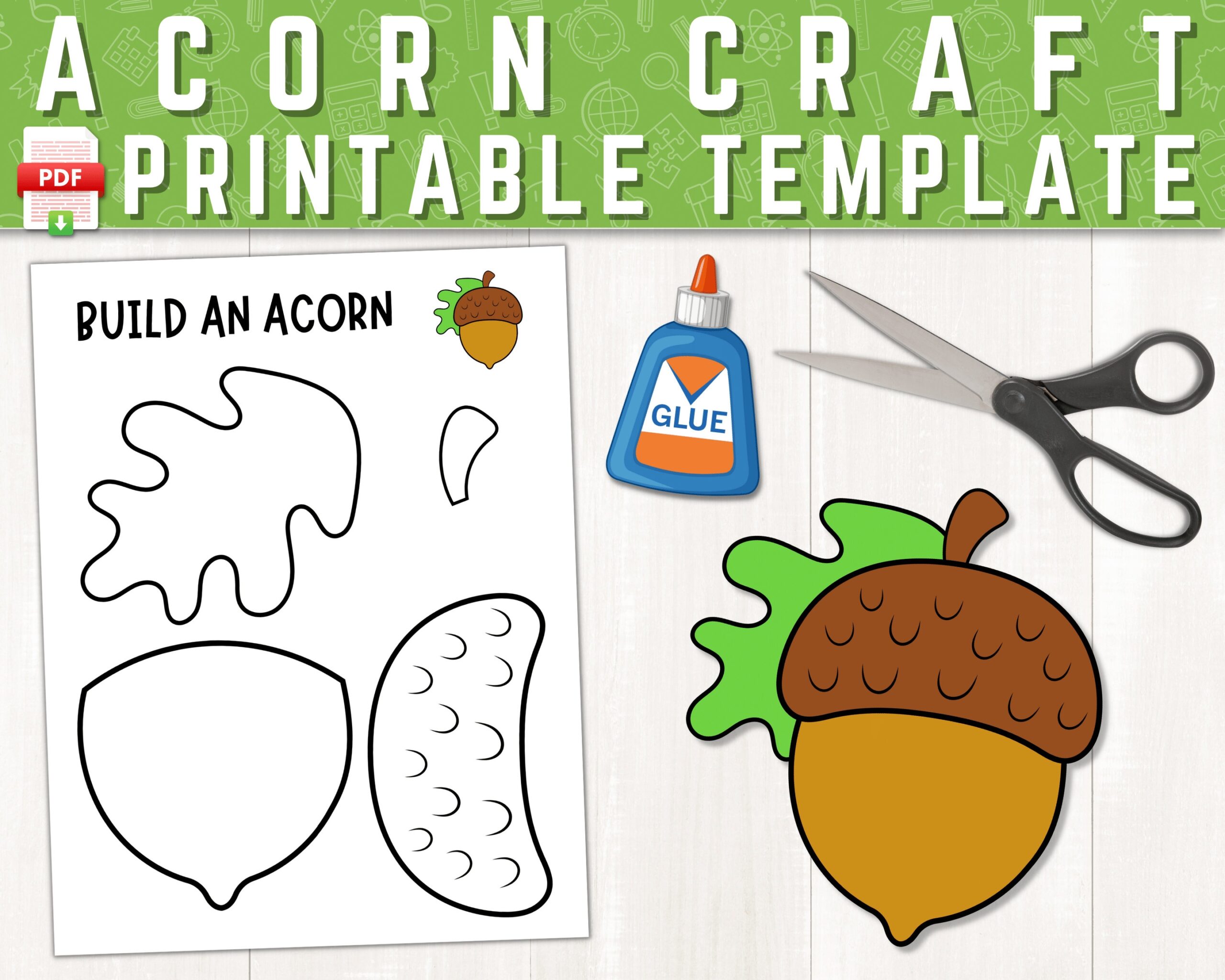 Acorn Printable Craft Acorn Craft Template For Kids Fall Activities Acorn Coloring Page Build An Acorn Acorn Cut And Paste Craft Etsy