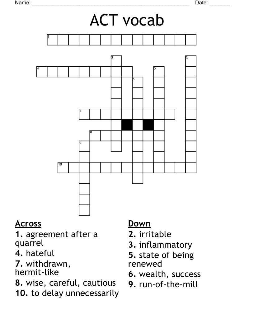 ACT Vocab Crossword WordMint