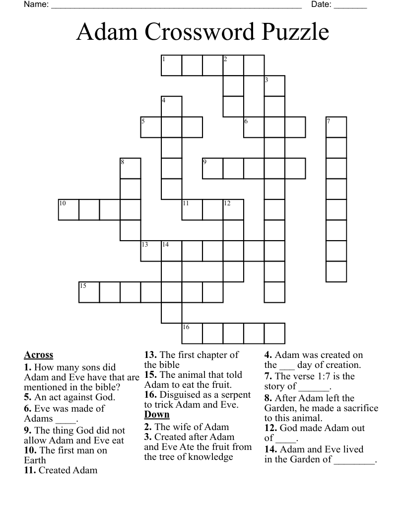 Adam Crossword Puzzle WordMint