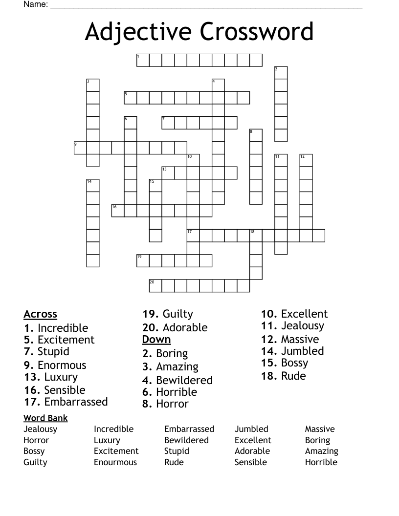 Adjective Crossword WordMint