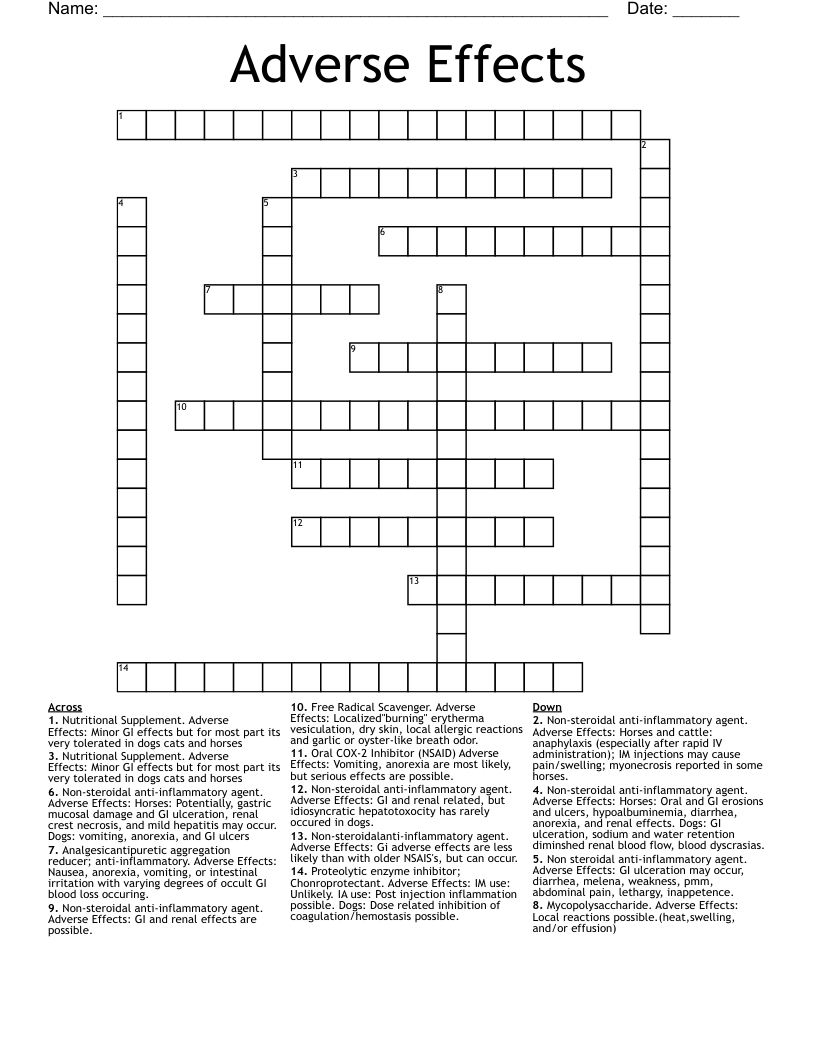 Adverse Effects Crossword WordMint