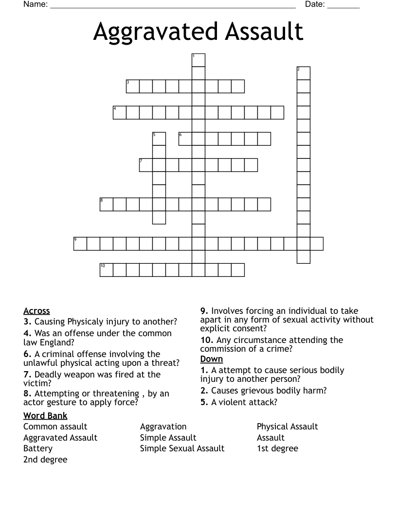 Aggravated Assault Crossword WordMint