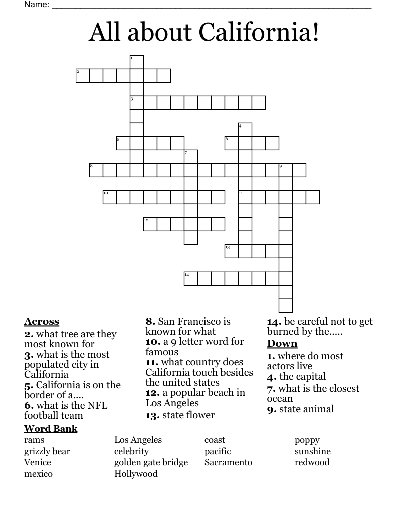 All About California Crossword WordMint
