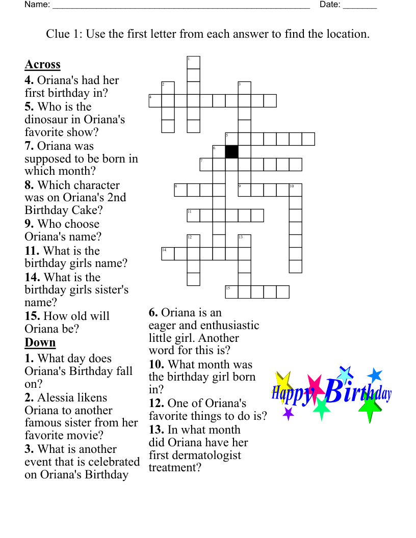 All About Me 3 Crossword WordMint