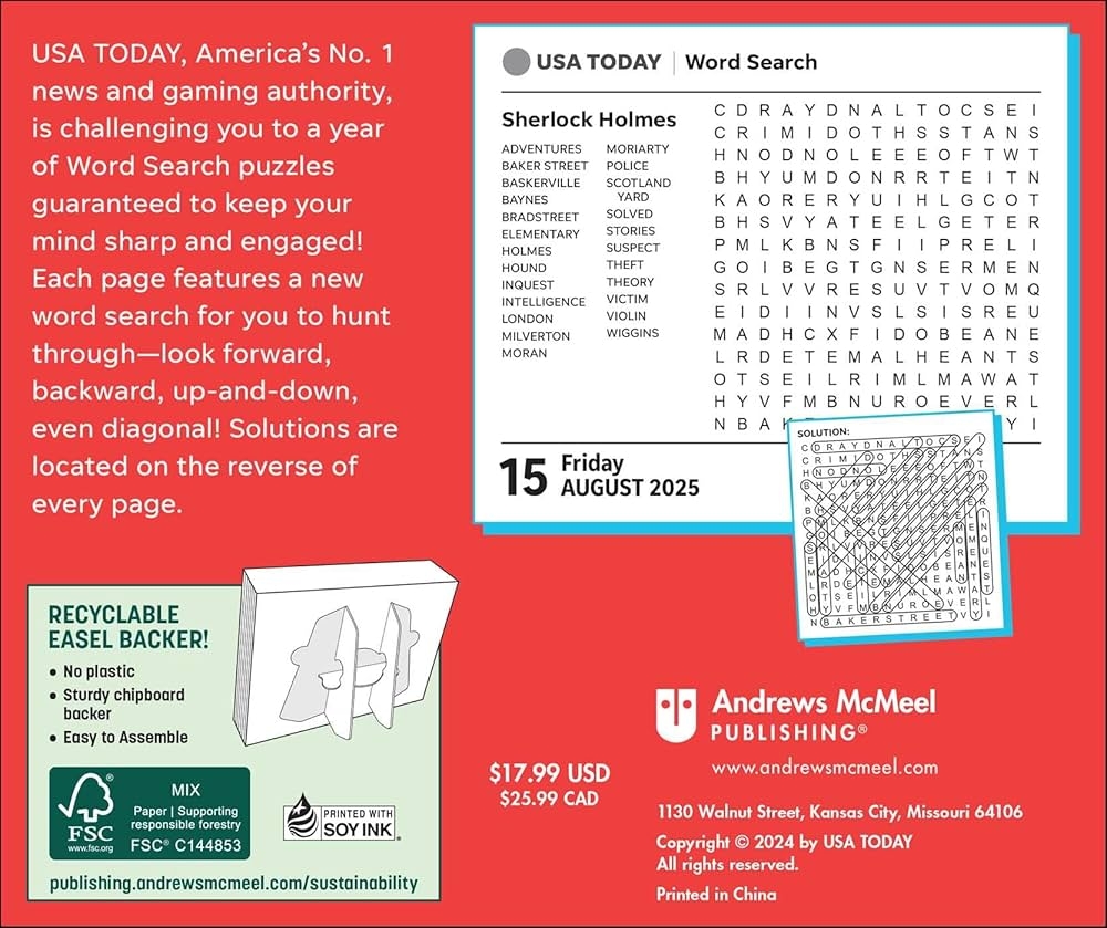 Amazon USA TODAY Word Search 2025 Day to Day Calendar 9781524893071 USA TODAY Books Amazon USA TODAY Word Search 2025 Day to Day Calendar 9781524893071 USA TODAY Books
