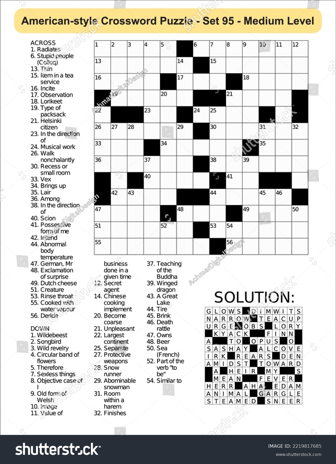 American style Crossword Puzzle Game 13 X Stock Vector Royalty Free 2219817685 Shutterstock