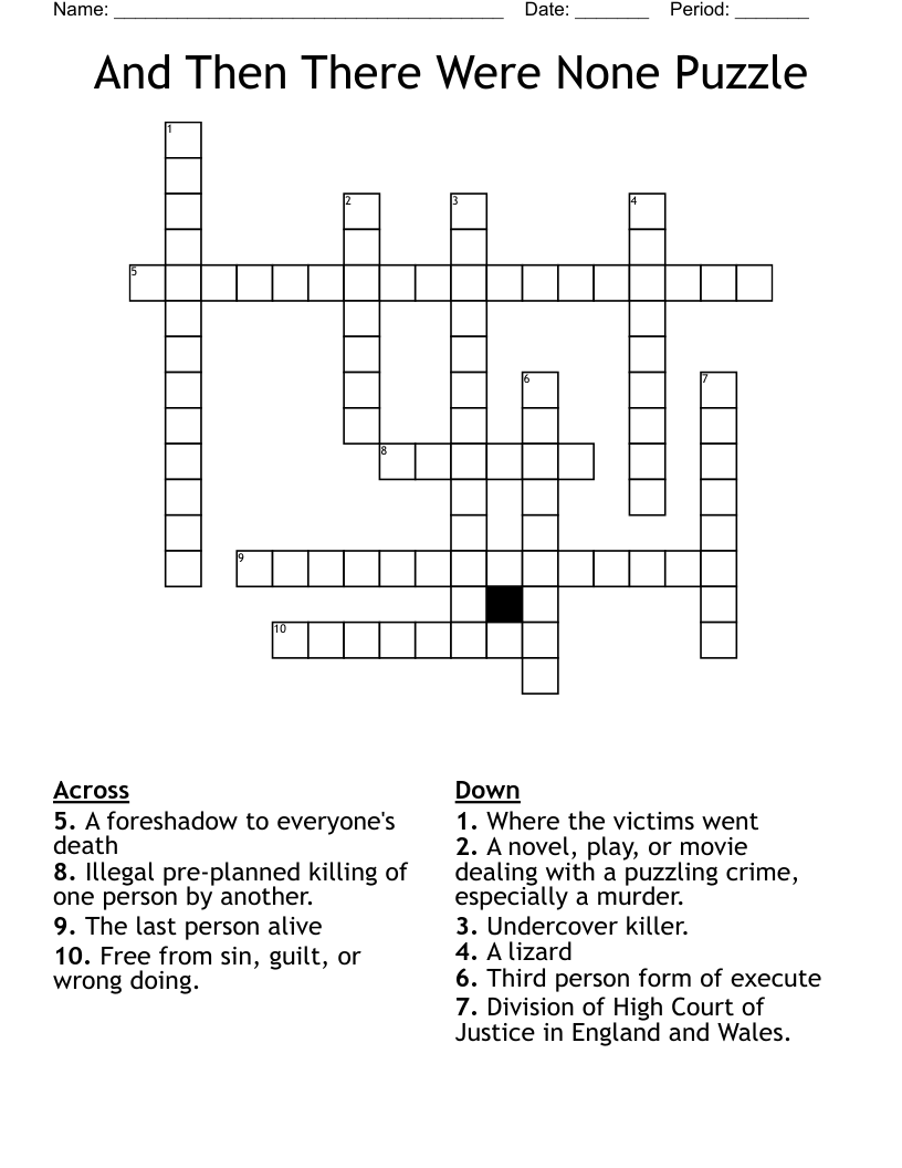 And Then There Were None Puzzle Crossword WordMint