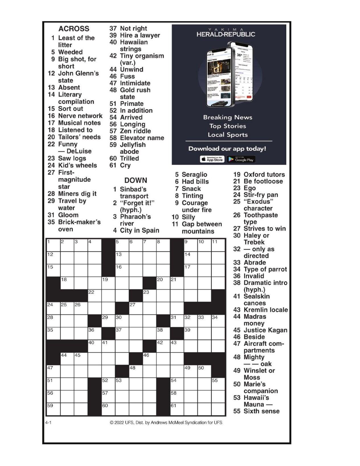 Andrews McMeel Crossword April 1 2022 Crosswords Yakimaherald