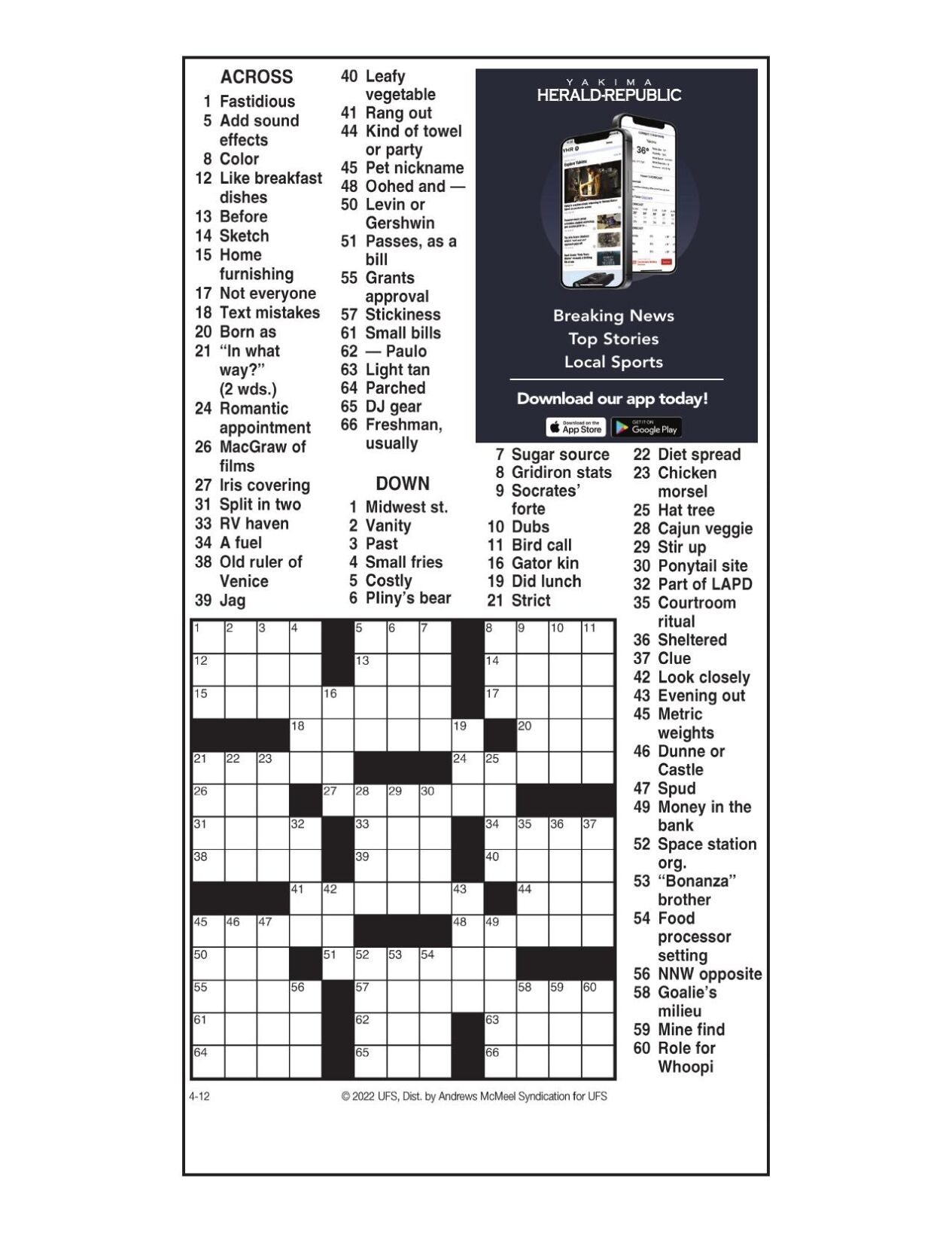 Andrews McMeel Crossword April 12 2022 Crosswords Yakimaherald