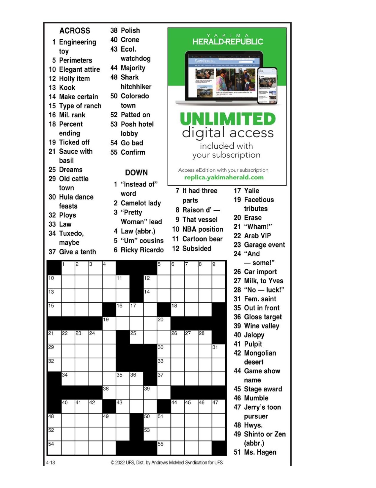 Andrews McMeel Crossword April 13 2022 Crosswords Yakimaherald