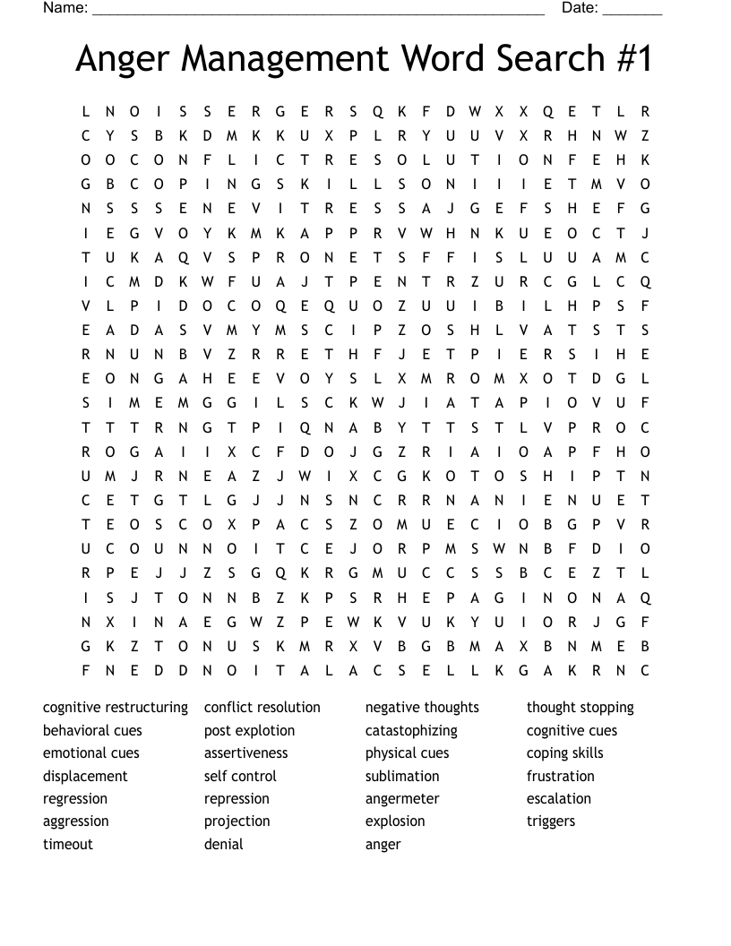 Anger Management Word Search 1 WordMint