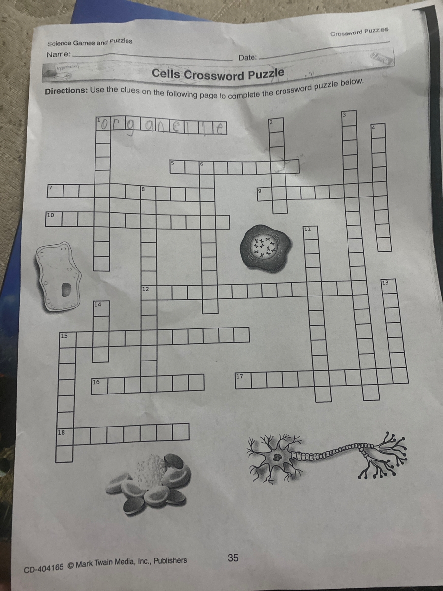 Answered Science Games And Puzzles Crossword Puzzles Name Date Cells Crossword Puzzle cont Directions Complete The Crossword Puzzle On The Previous Page Using The Bartleby