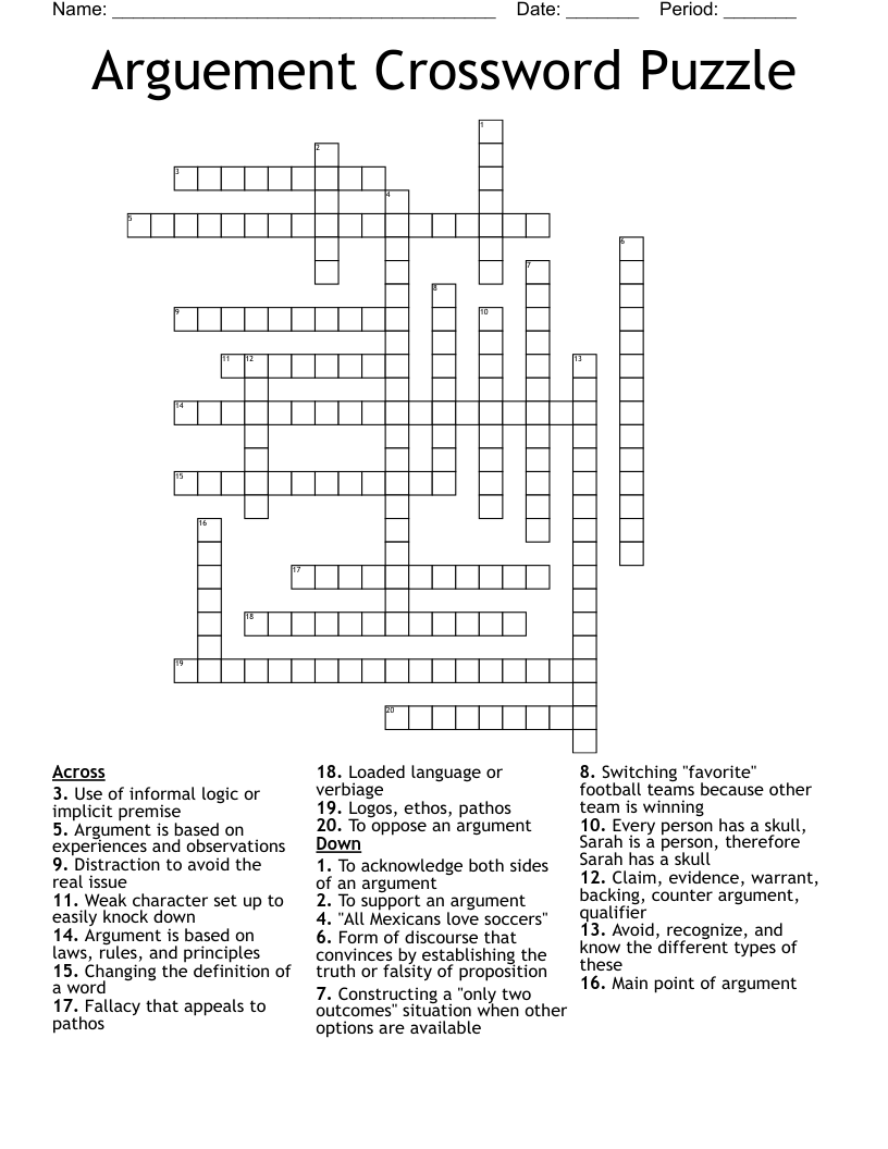 Arguement Crossword Puzzle WordMint