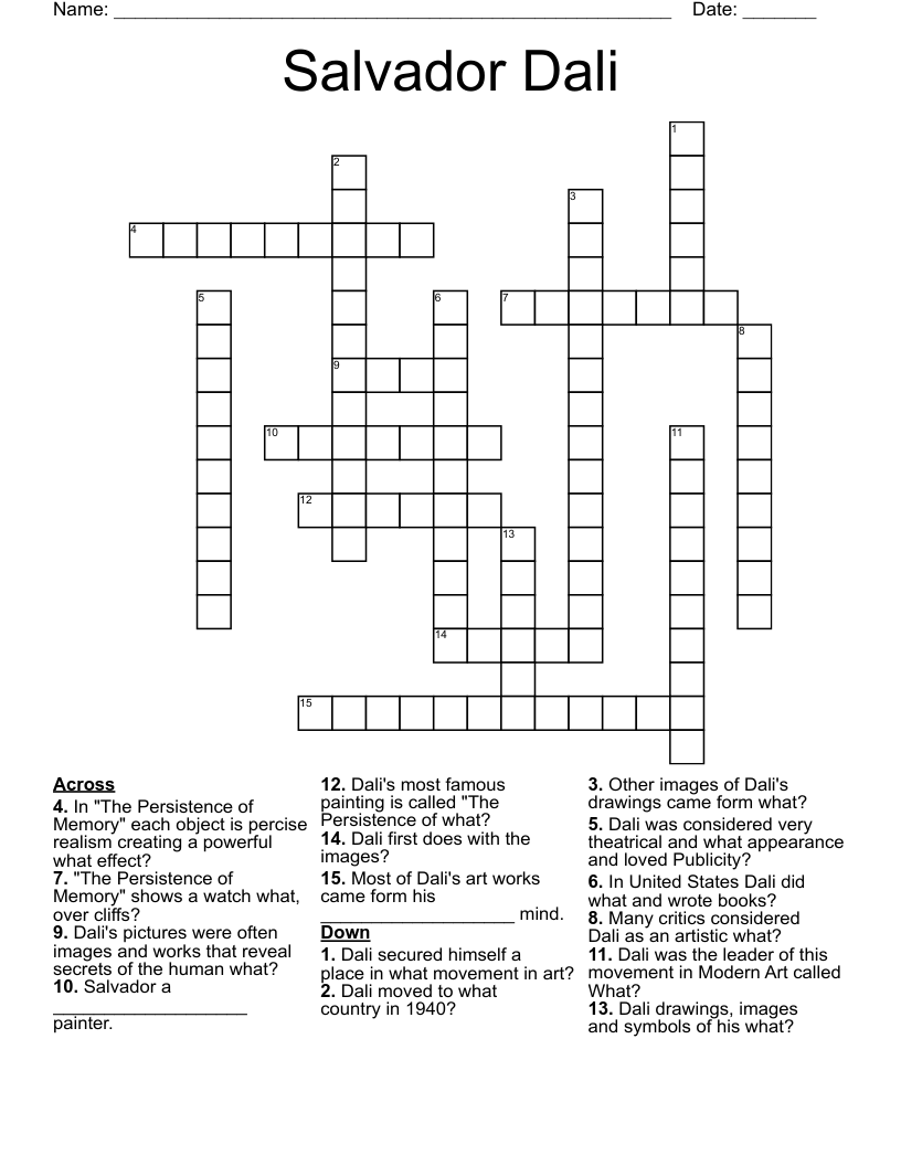 Artist Salvador Crossword Clue Free Printable Artist Salvador Crossword Clue Free Printable