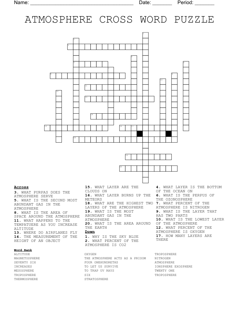 ATMOSPHERE CROSS WORD PUZZLE WordMint ATMOSPHERE CROSS WORD PUZZLE WordMint