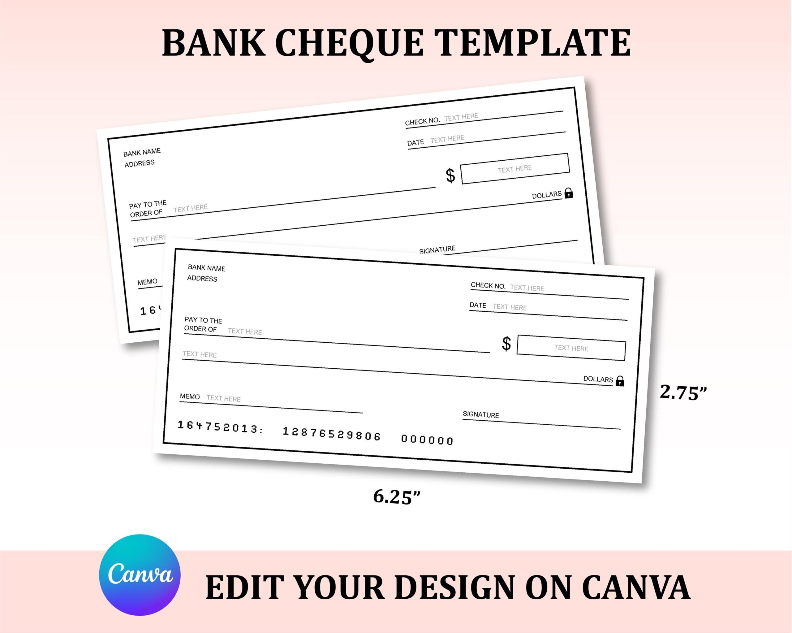 Bank Cheque Template Bank Check Template Check Template Cheque Template Printable Cheque Blank Cheque Editable Cheque Template Etsy
