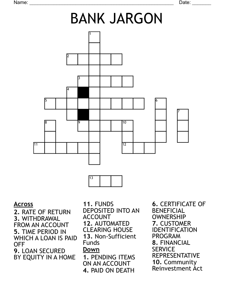 BANK JARGON Crossword WordMint