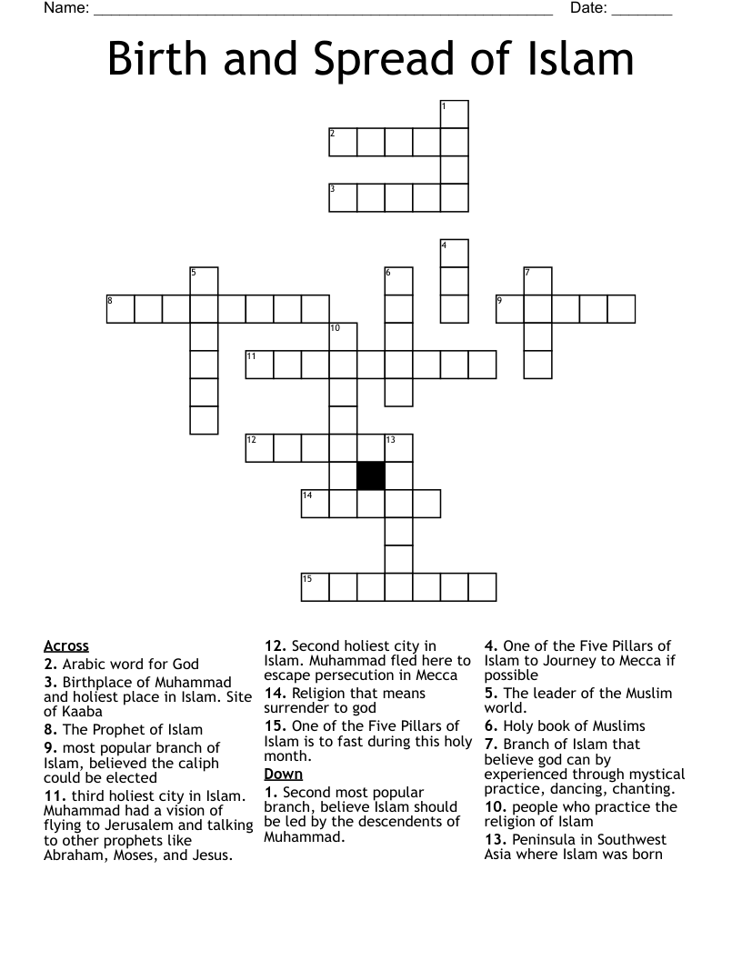 Birth And Spread Of Islam Crossword WordMint