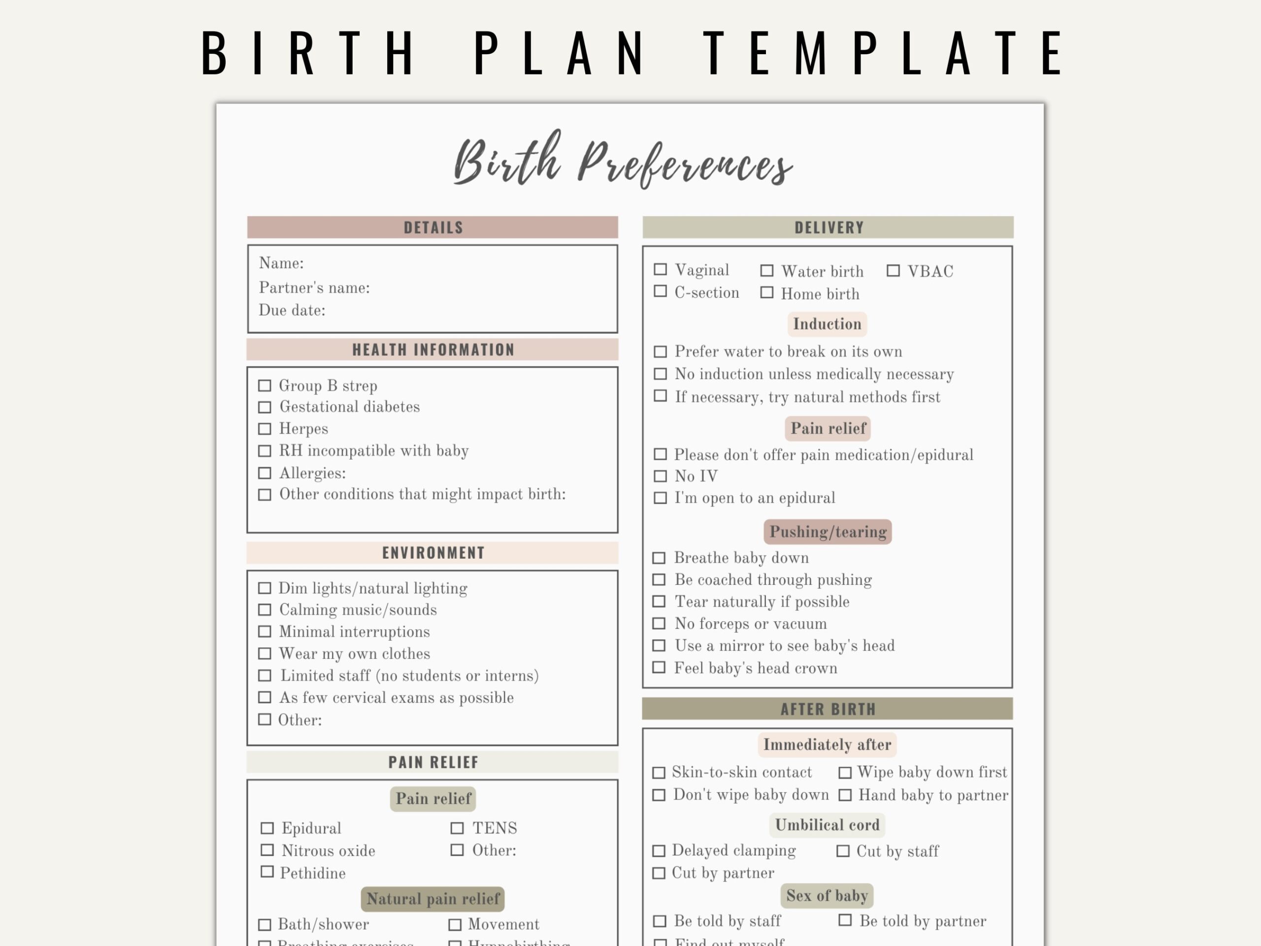 birth plan template printable