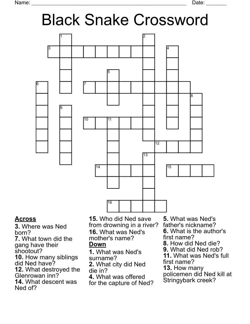 Black Snake Crossword WordMint Black Snake Crossword WordMint
