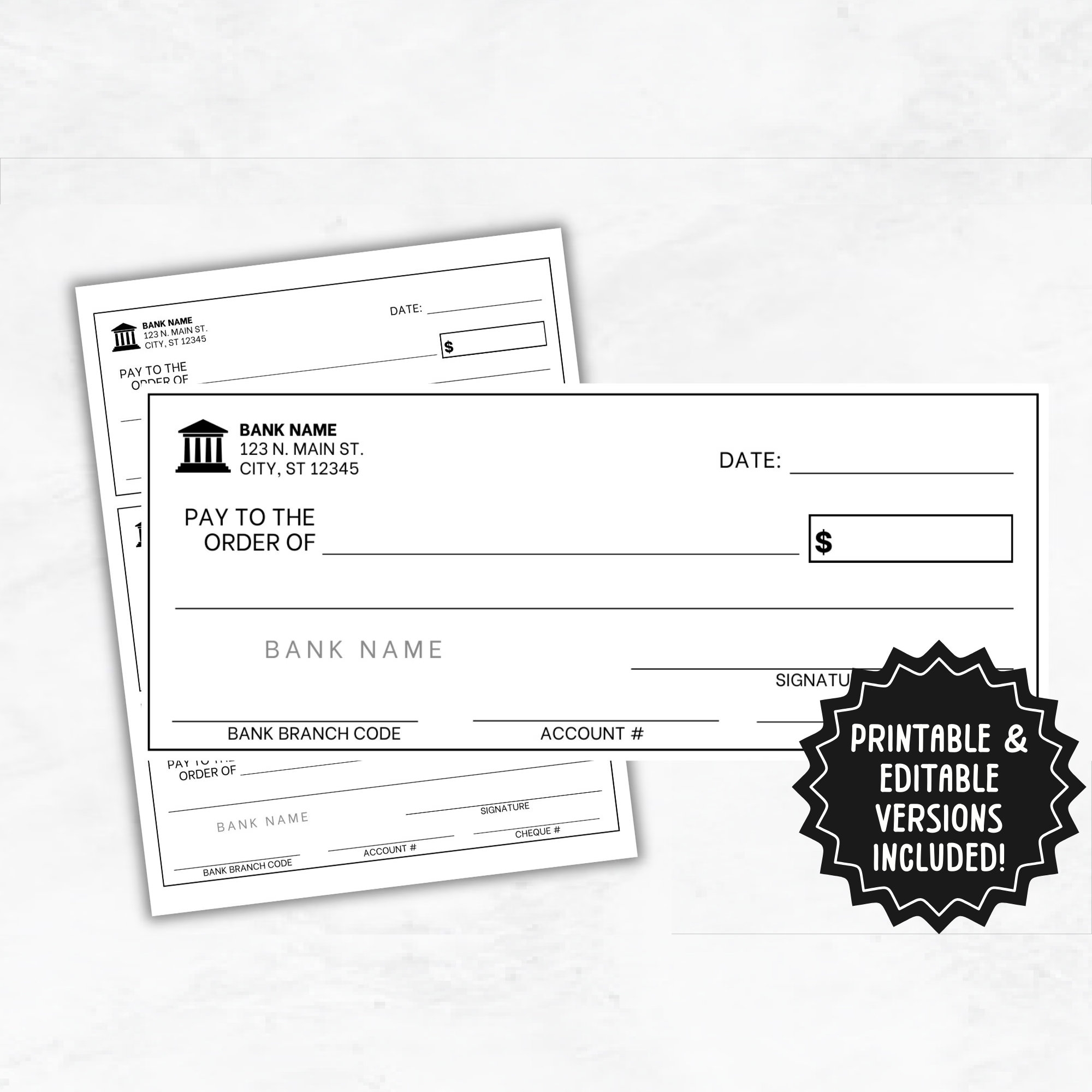 Blank Checks Template Editable Blank Cheque Printable Blank Checks Etsy