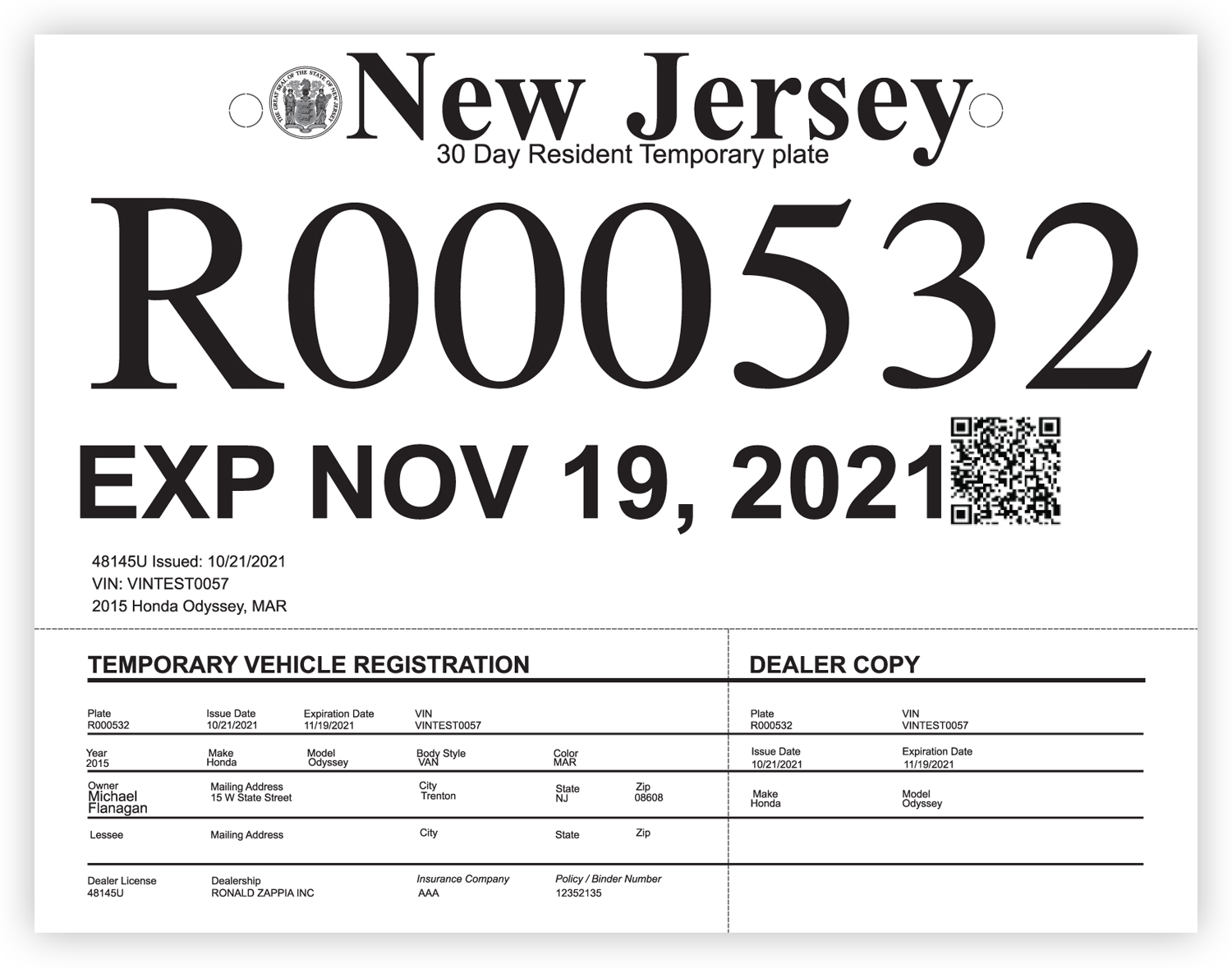 Blank Printable New Jersey State Car Dealership Tear Resistant Temporary Tags 8 Mil Package Of 100 