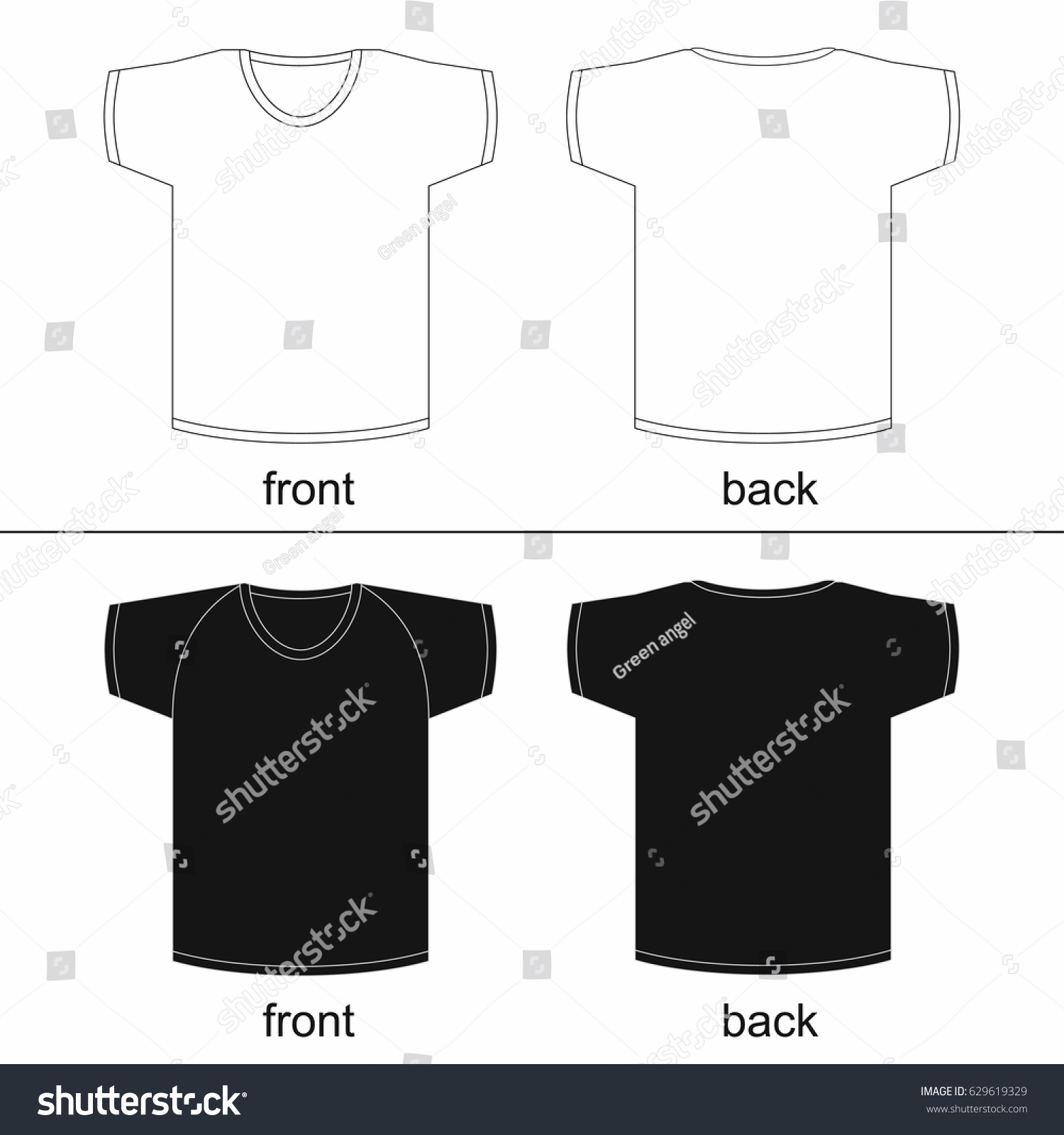 Blank T shirt Template Front Back Printable Stock Vector Royalty Free 629619329 Shutterstock