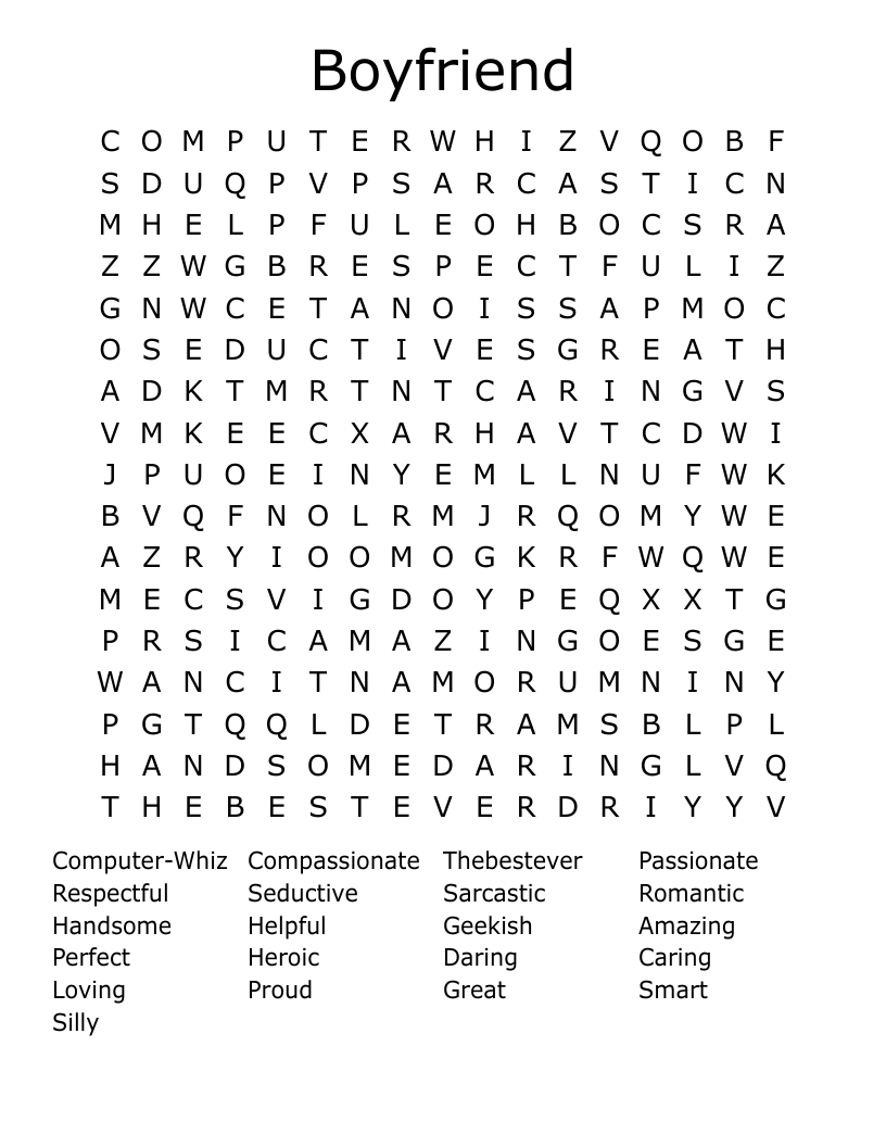 Boyfriend Word Search WordMint