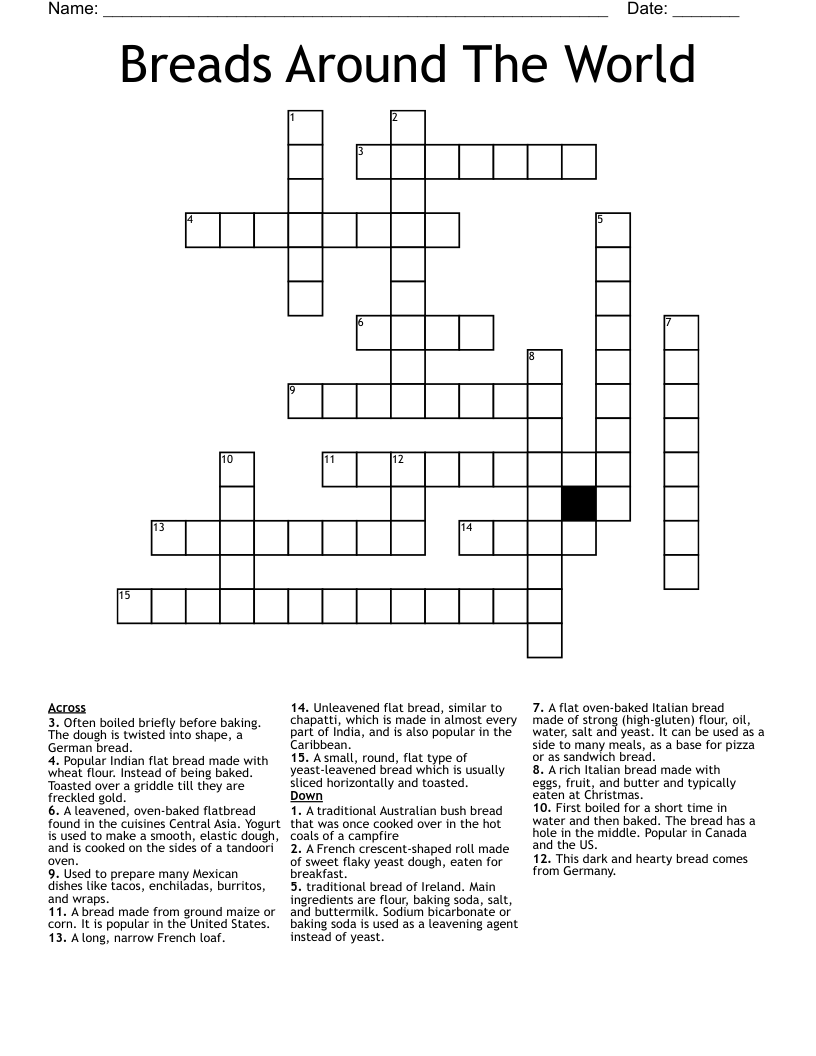 Breads Around The World Crossword WordMint