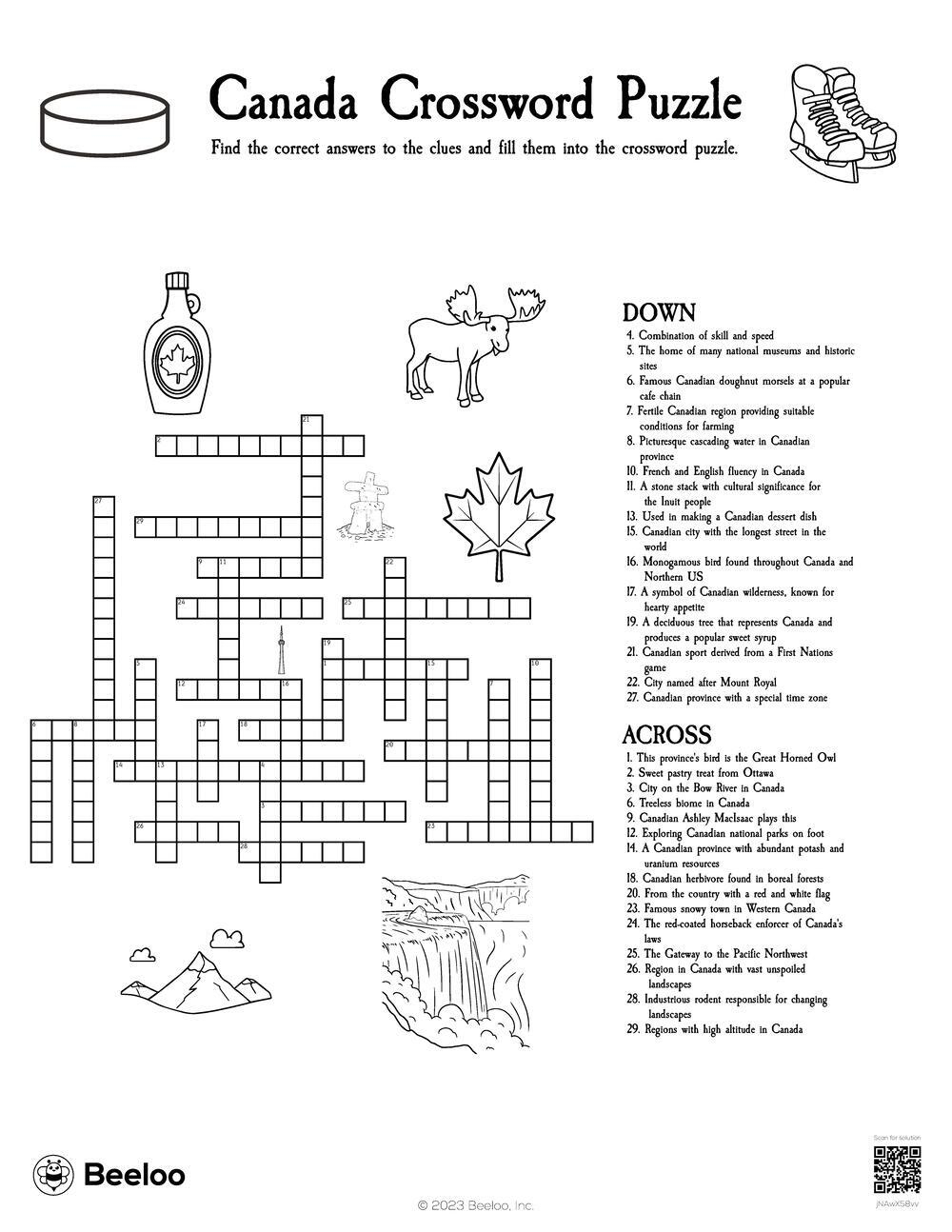 Canada Crossword Puzzle Beeloo Printable Crafts And Activities For Kids