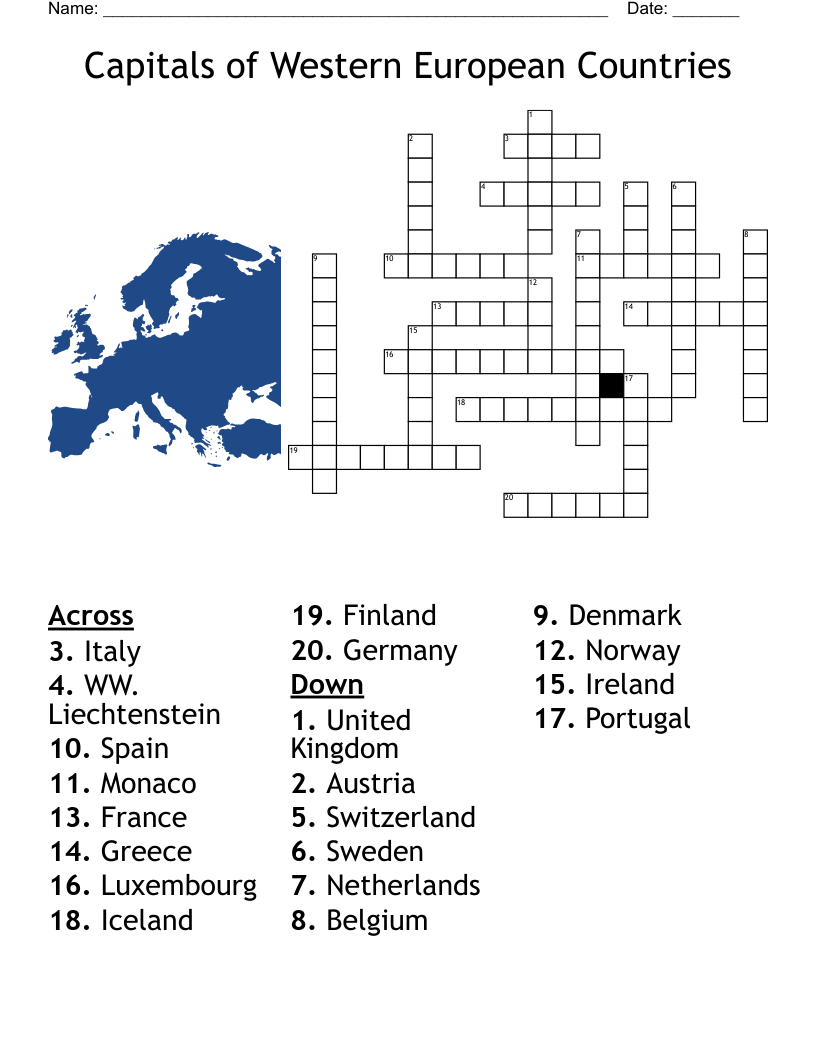 Capitals Of Western European Countries Crossword WordMint