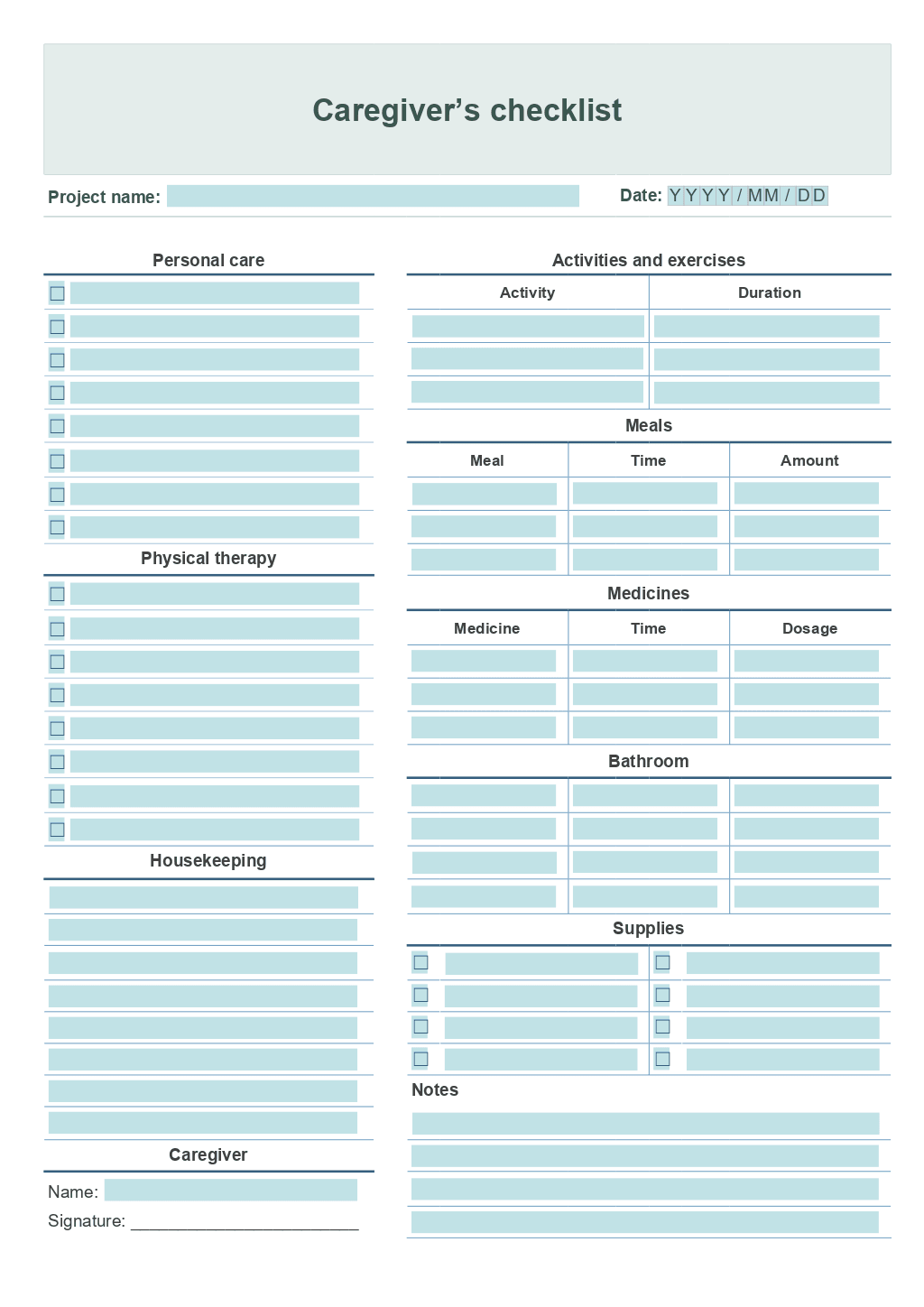 Caregiver Daily Checklist Template ONLYOFFICE Caregiver Daily Checklist Template ONLYOFFICE