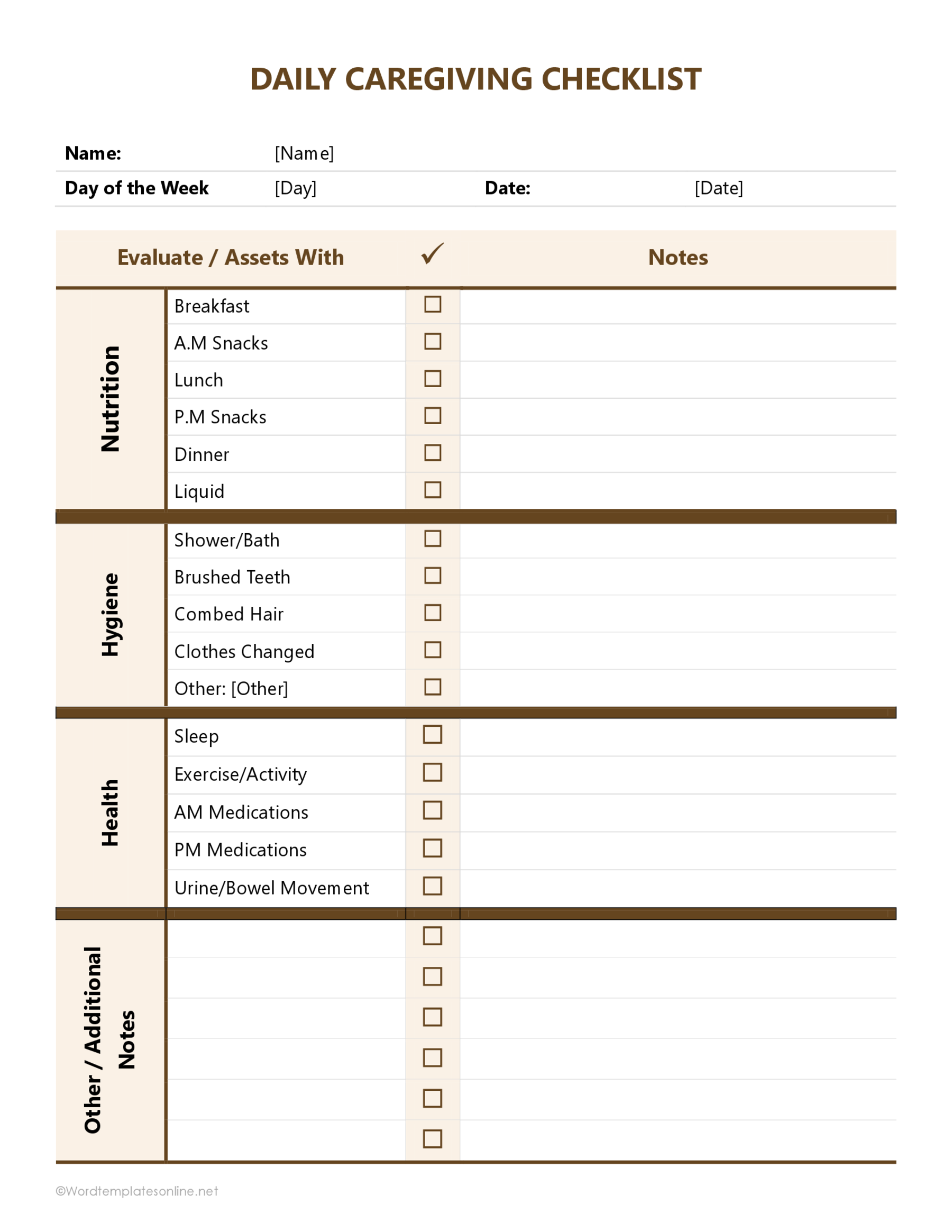 Caregiver Schedule Daily Checklist Templates Caregiver Schedule Daily Checklist Templates