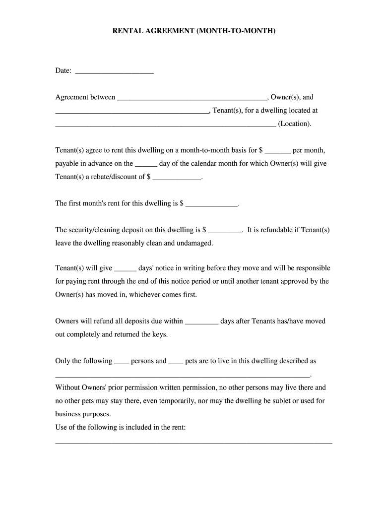 rental agreement template printable