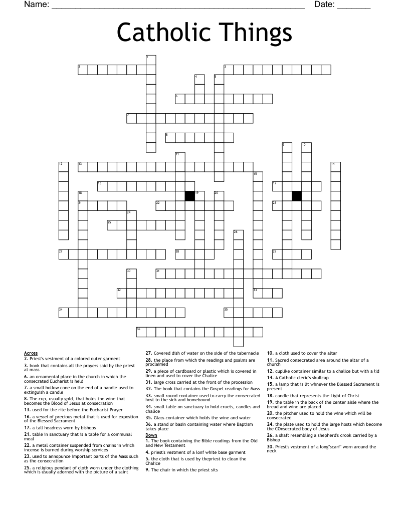 Catholic Things Crossword WordMint Catholic Things Crossword WordMint